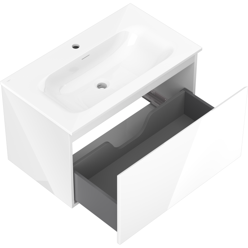 Mexen Orio vonios spintelė 80 cm su Vela kriaukle, 1 stalčius, balta blizgi - 91A10-08047-1-BF00-W23M00