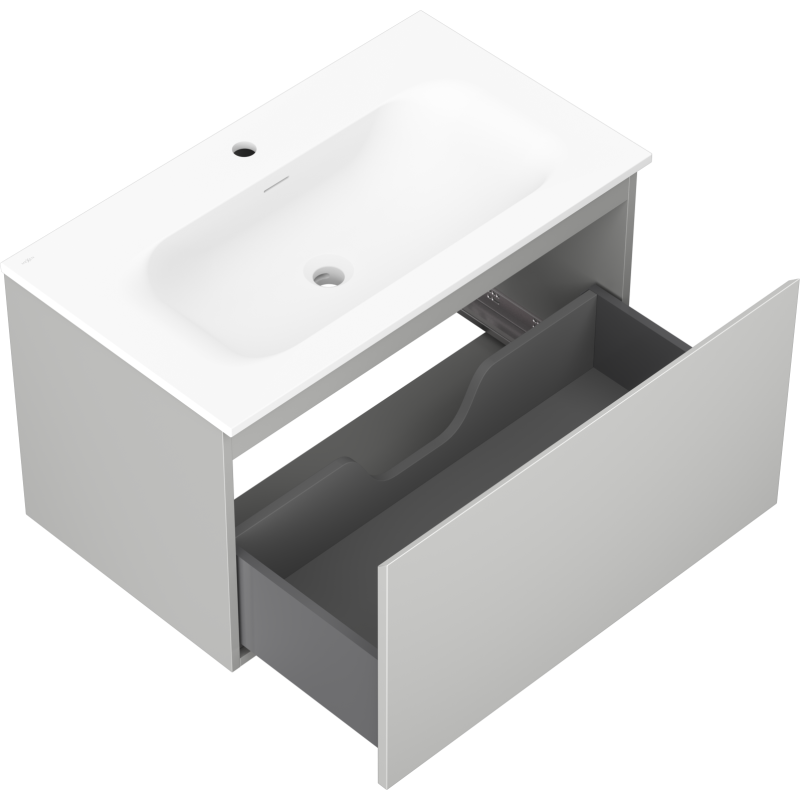 Mexen Orio vonios spintelė 80 cm su praustuvu Vela, 1 stalčius, pilka matinė/balta matinė - 91A10-08047-1-BF62-W23M01