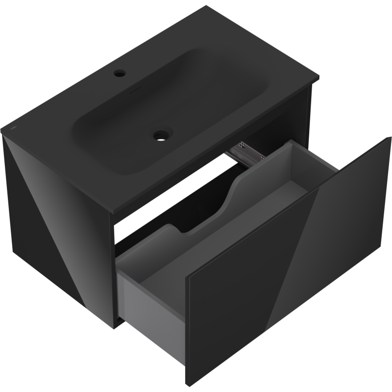 Mexen Orio vonios spintelė 80 cm su Vela kriaukle, 1 stalčius, juoda blizgi/juoda matinė - 91A10-08047-1-BF70-W23M71
