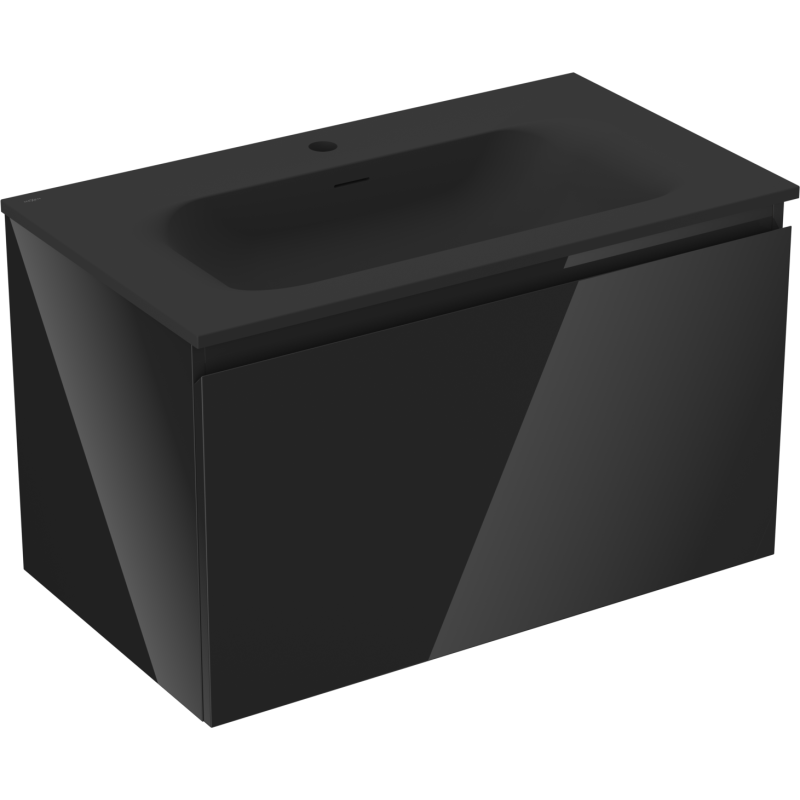 Mexen Orio vonios spintelė 80 cm su Vela kriaukle, 1 stalčius, juoda blizgi/juoda matinė - 91A10-08047-1-BF70-W23M71