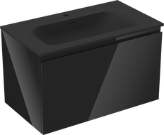 Mexen Orio vonios spintelė 80 cm su Vela kriaukle, 1 stalčius, juoda blizgi/juoda matinė - 91A10-08047-1-BF70-W23M71