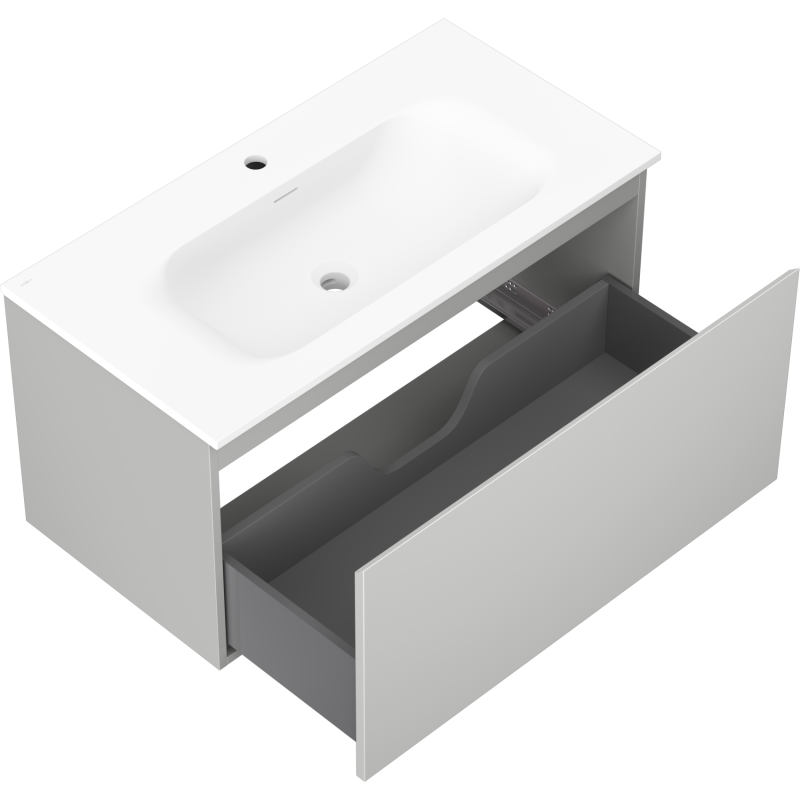 Mexen Orio vonios kambario spintelė 90 cm su Vela kriaukle, 1 stalčius, pilka matinė/balta matinė - 91A10-09047-1-BF62-W23M01