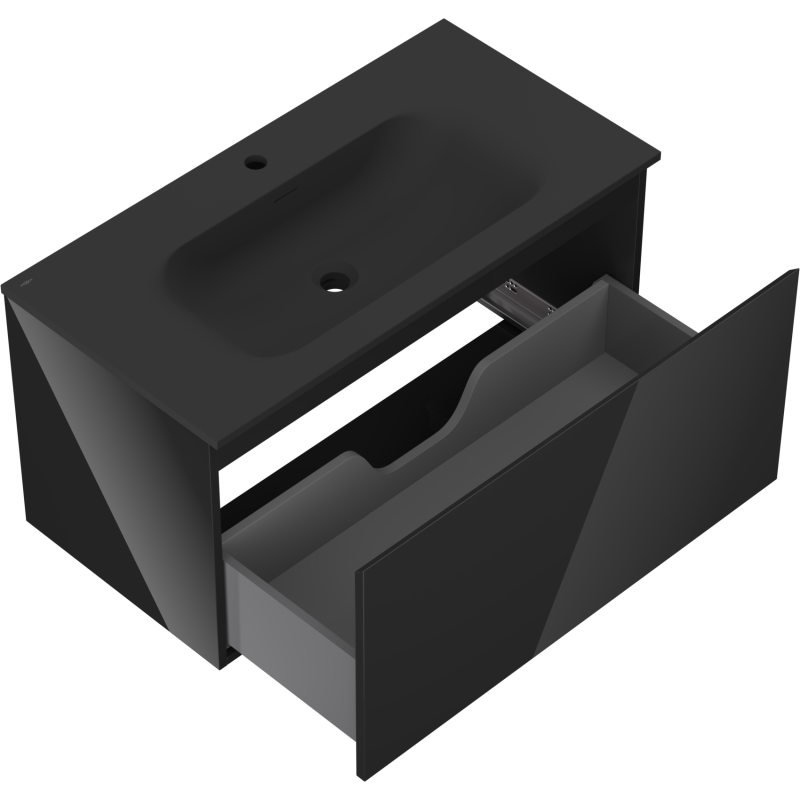 Mexen Orio vonios spintelė 90 cm su praustuvu Vela, 1 stalčius, juodas blizgus/juodas matinis - 91A10-09047-1-BF70-W23M71