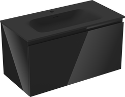 Mexen Orio vonios spintelė 90 cm su praustuvu Vela, 1 stalčius, juodas blizgus/juodas matinis - 91A10-09047-1-BF70-W23M71