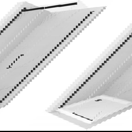 Mexen Omega dušo kabina slankiojanti 100 x 100 cm, permatoma, juoda + padėklas Flat, baltas - 825-100-100-70-00-4010B