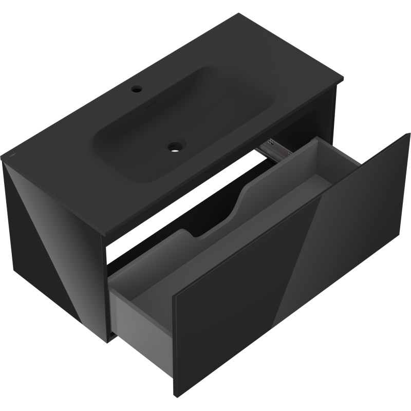Mexen Orio 100 cm vonios spintelė su kriaukle Vela, 1 stalčius, juodas blizgesys/juoda matinė - 91A10-10047-1-BF70-W23M71