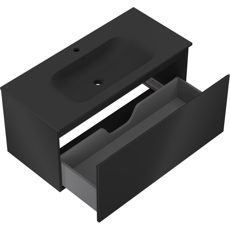 Mexen Orio vonios spintelė 100 cm su praustuvu Vela, 1 stalčius, juoda matinė - 91A10-10047-1-BF71-W23M71