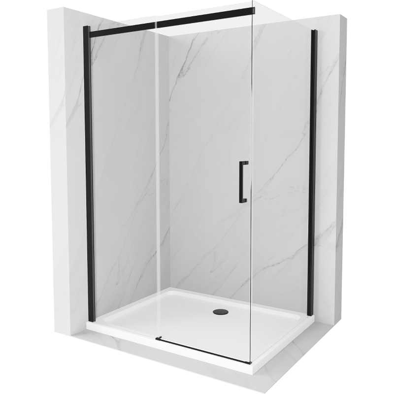Mexen Omega stumdoma dušo kabina 130 x 90 cm, Skaidrus, Juoda + dušo padėklas Flat, Balta - 825-130-090-70-00-4010B