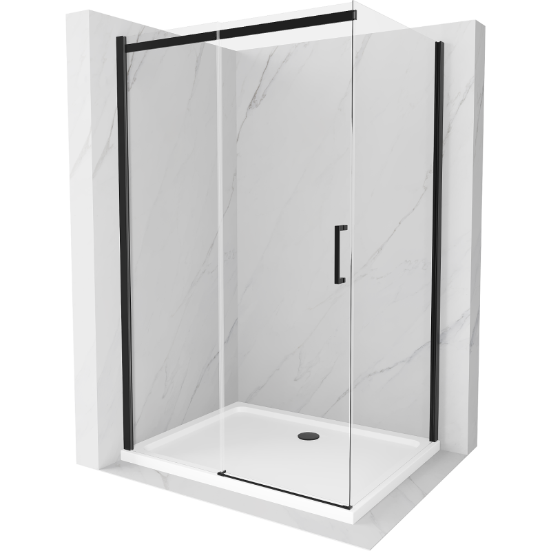 Mexen Omega stumdoma dušo kabina 140 x 100 cm, Skaidrus, Juoda + dušo padėklas Flat, Balta - 825-140-100-70-00-4010B
