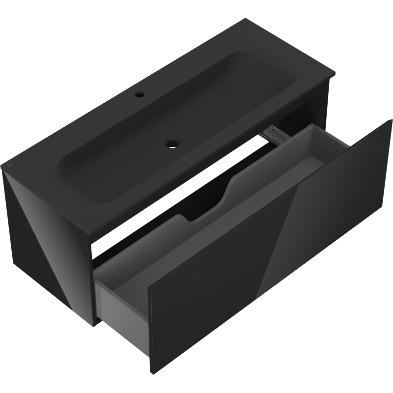 Mexen Orio vonios spintelė 120 cm su praustuvu Vela, 1 stalčius, juoda blizgi/juoda matinė - 91A10-12047-1-BF70-W23M71