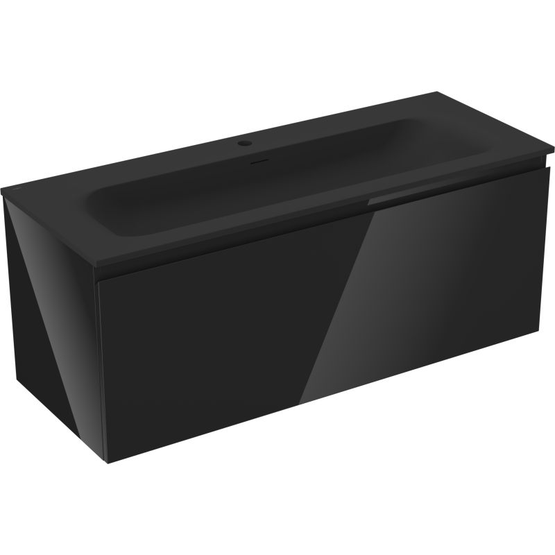 Mexen Orio vonios spintelė 120 cm su praustuvu Vela, 1 stalčius, juoda blizgi/juoda matinė - 91A10-12047-1-BF70-W23M71