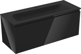 Mexen Orio vonios spintelė 120 cm su praustuvu Vela, 1 stalčius, juoda blizgi/juoda matinė - 91A10-12047-1-BF70-W23M71