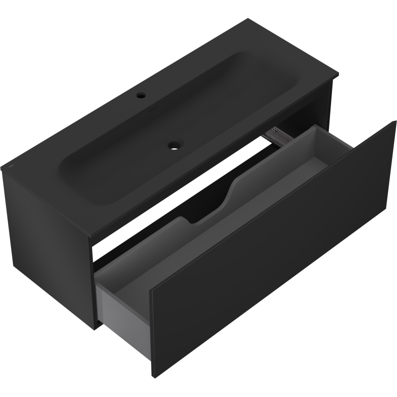 Mexen Orio vonios kambario spintelė 120 cm su Vela praustuvu, 1 stalčius, juoda matinė - 91A10-12047-1-BF71-W23M71