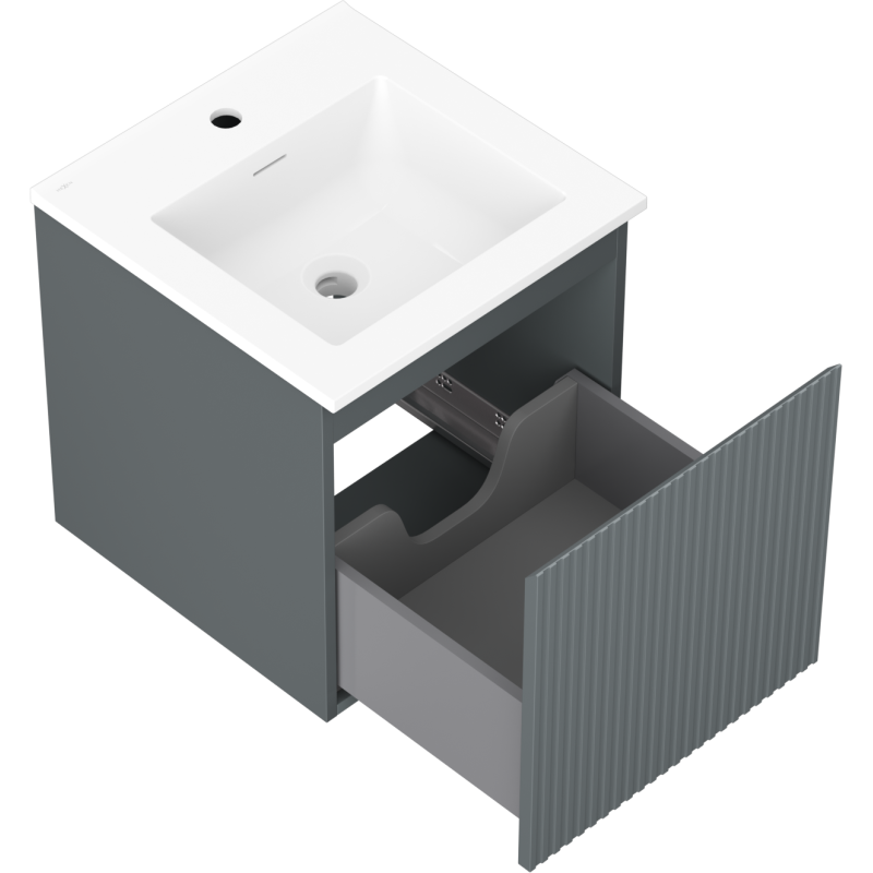 Mexen Rivel vonios spintelė 45 cm su kriaukle Otis, 1 stalčius, grioveliais, matinės grafito/baltos spalvos