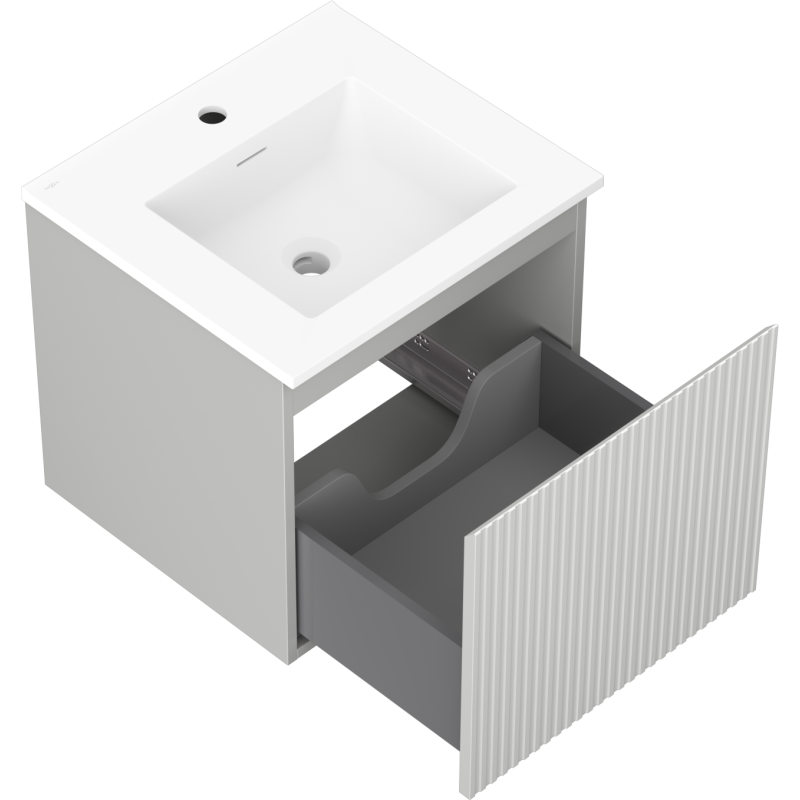 Mexen Rivel vonios spintelė 50 cm su praustuvu Otis, 1 stalčius, rifliuota, pilka matinė/balta matinė