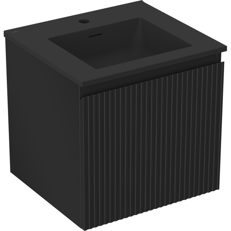 Mexen Rivel vonios spintelė 50 cm su Otis praustuvu, 1 stalčius, grioveliais, juodas matinis - 91A20-05047-1-BF71-W18M71