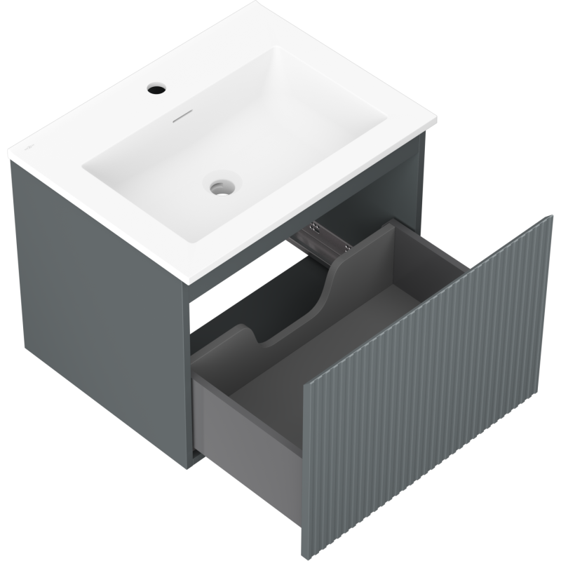 Mexen Rivel vonios spintelė 60 cm su Otis praustuvu, 1 stalčius, rifliuotas, matinė grafito/balta matinė