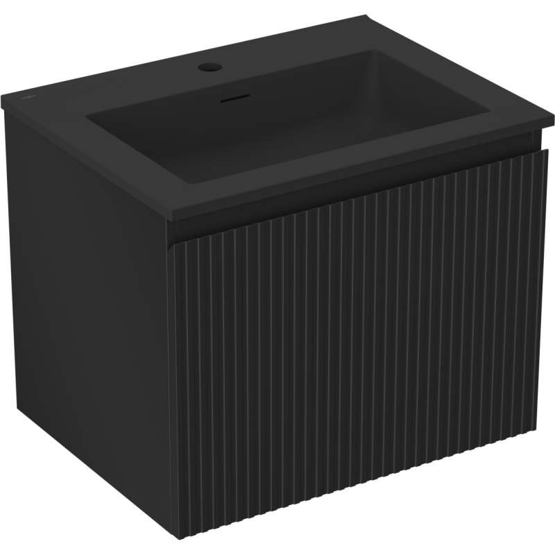 Mexen Rivel vonios spintelė Otis su praustuvu, 60 cm, 1 stalčius, rifliuota, juoda matinė - 91A20-06047-1-BF71-W18M71