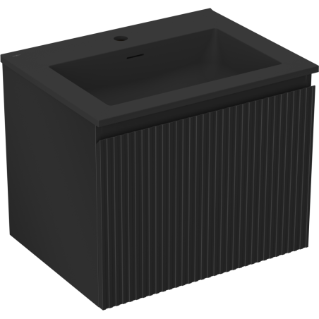 Mexen Rivel vonios spintelė Otis su praustuvu, 60 cm, 1 stalčius, rifliuota, juoda matinė - 91A20-06047-1-BF71-W18M71