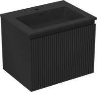 Mexen Rivel vonios spintelė Otis su praustuvu, 60 cm, 1 stalčius, rifliuota, juoda matinė - 91A20-06047-1-BF71-W18M71