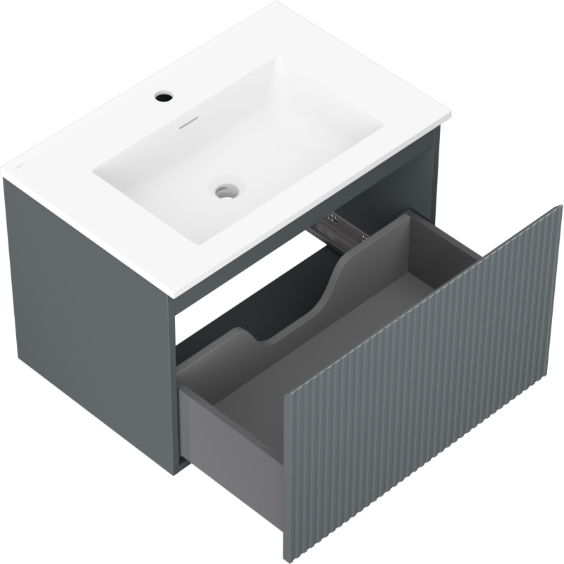 Mexen Rivel vonios spintelė 70 cm su Otis praustuvu, 1 stalčius, rifliuota, grafito matinė/balta matinė