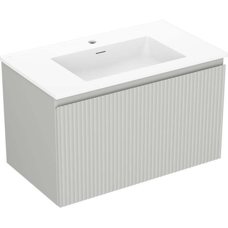 Mexen Rivel vonios spintelė 80 cm su kriaukle Otis, 1 stalčius, raižyta, pilka matinė/balta matinė - 91A20-08047-1-BF62-W18M01