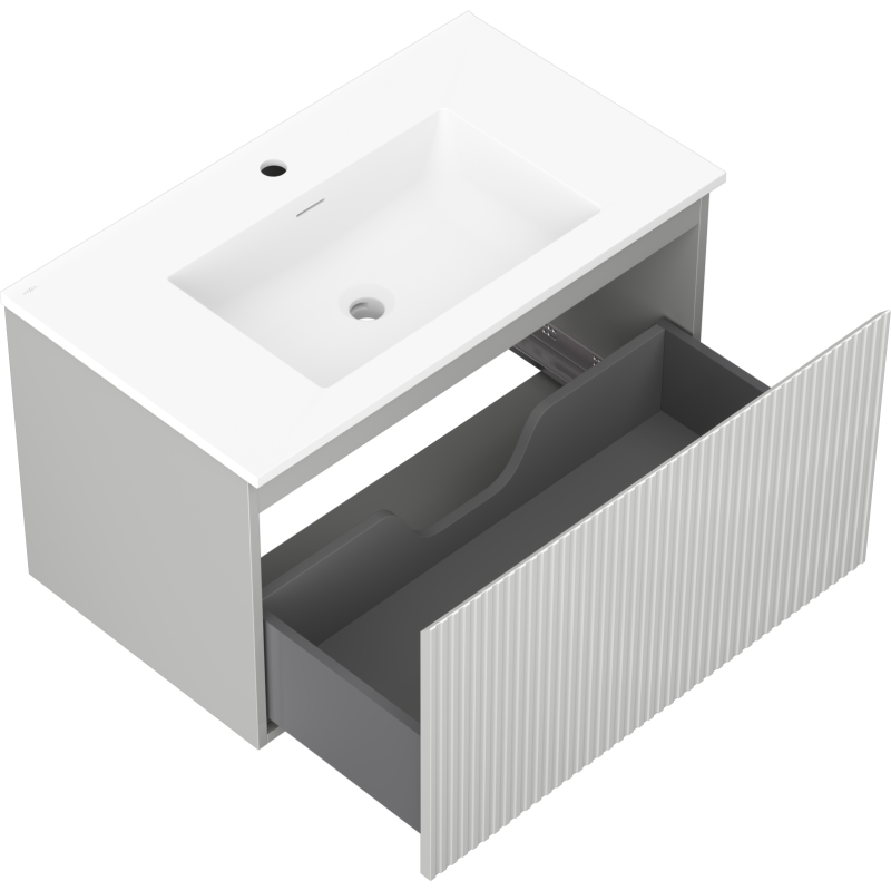 Mexen Rivel vonios spintelė 80 cm su kriaukle Otis, 1 stalčius, raižyta, pilka matinė/balta matinė - 91A20-08047-1-BF62-W18M01