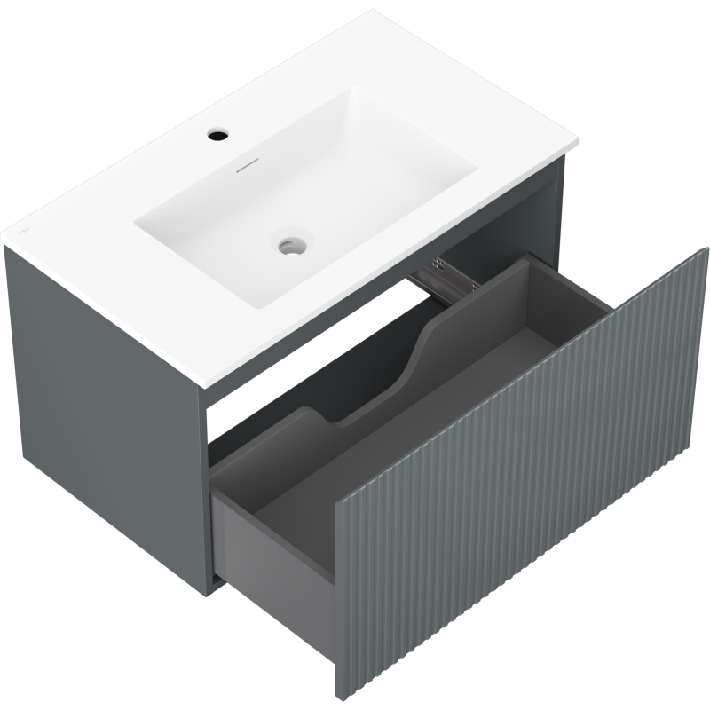 Mexen Rivel vonios spintelė 80 cm su praustuvu Otis, 1 stalčius, rifliuota, grafito matinė/balta matinė