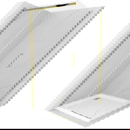 Mexen Omega stumdoma dušo kabina 100 x 100 cm, skaidri, auksinė + Flat pagrindas - 825-100-100-50-00-4010