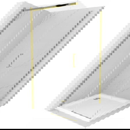 Mexen Omega stumdoma dušo kabina 100 x 100 cm, Skaidrus, Auksinė + dušo padėklas Flat - 825-100-100-50-00-4010