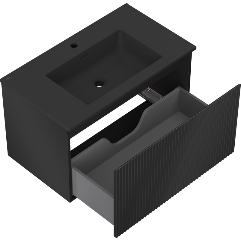 Mexen Rivel vonios kambario spintelė 80 cm su kriaukle Otis, 1 stalčius, rifliuota, juoda matinė - 91A20-08047-1-BF71-W18M71