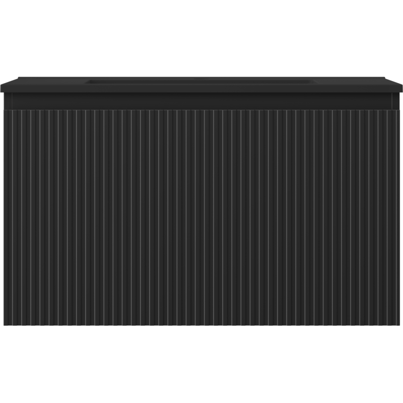 Mexen Rivel vonios kambario spintelė 80 cm su kriaukle Otis, 1 stalčius, rifliuota, juoda matinė - 91A20-08047-1-BF71-W18M71