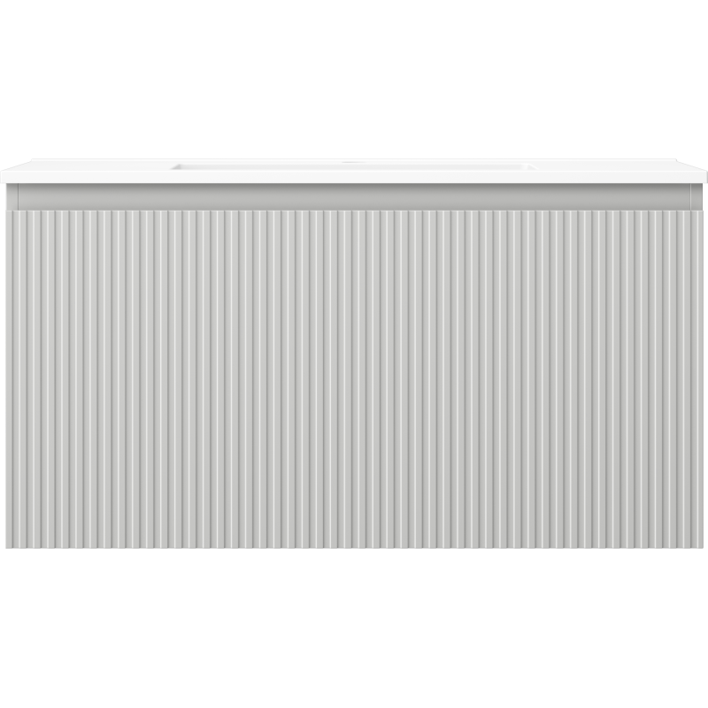 Mexen Rivel vonios spintelė 90 cm su kriaukle Otis, 1 stalčius, rifliuota, pilka matinė/balta matinė