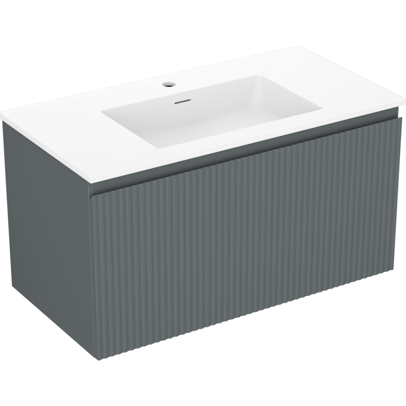 Mexen Rivel vonios kambario spintelė 90 cm su praustuvu Otis, 1 stalčius, rifliuota, matinė grafito/balta