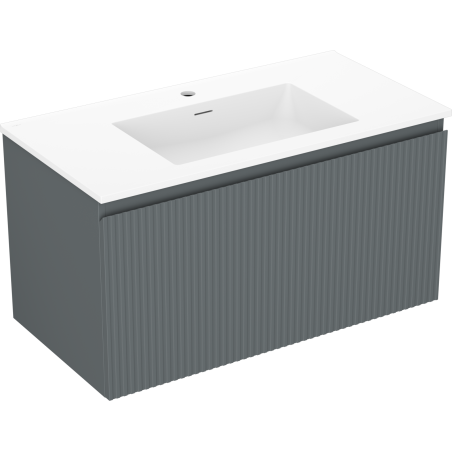 Mexen Rivel vonios kambario spintelė 90 cm su praustuvu Otis, 1 stalčius, rifliuota, matinė grafito/balta