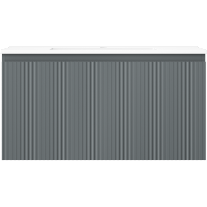 Mexen Rivel vonios kambario spintelė 90 cm su praustuvu Otis, 1 stalčius, rifliuota, matinė grafito/balta