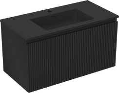 Mexen Rivel vonios spintelė 90 cm su praustuvu Otis, 1 stalčius, grioveliais, juoda matinė - 91A20-09047-1-BF71-W18M71