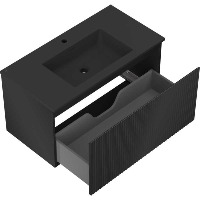 Mexen Rivel vonios spintelė 90 cm su praustuvu Otis, 1 stalčius, grioveliais, juoda matinė - 91A20-09047-1-BF71-W18M71