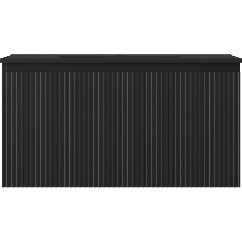 Mexen Rivel vonios spintelė 90 cm su praustuvu Otis, 1 stalčius, grioveliais, juoda matinė - 91A20-09047-1-BF71-W18M71