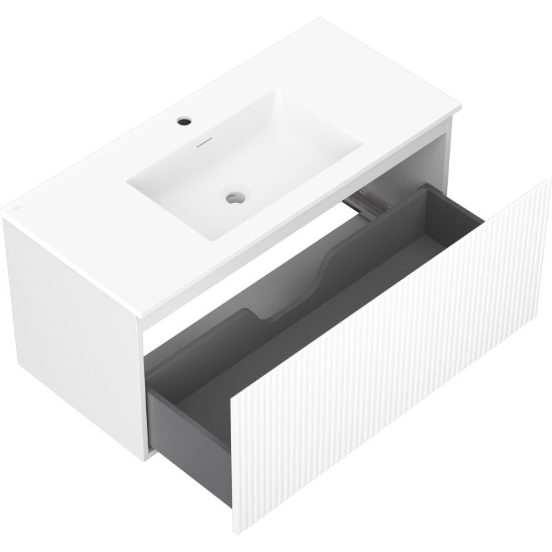 Mexen Rivel vonios spintelė 100 cm su Otis praustuvu, 1 stalčius, grioveliai, matinė balta - 91A20-10047-1-BF01-W18M01