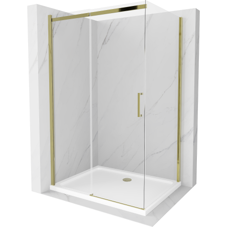 Mexen Omega 120 x 100 cm stumdomas dušo kabinas, skaidrus, auksinis + lėkštės plokščiasis - 825-120-100-50-00-4010