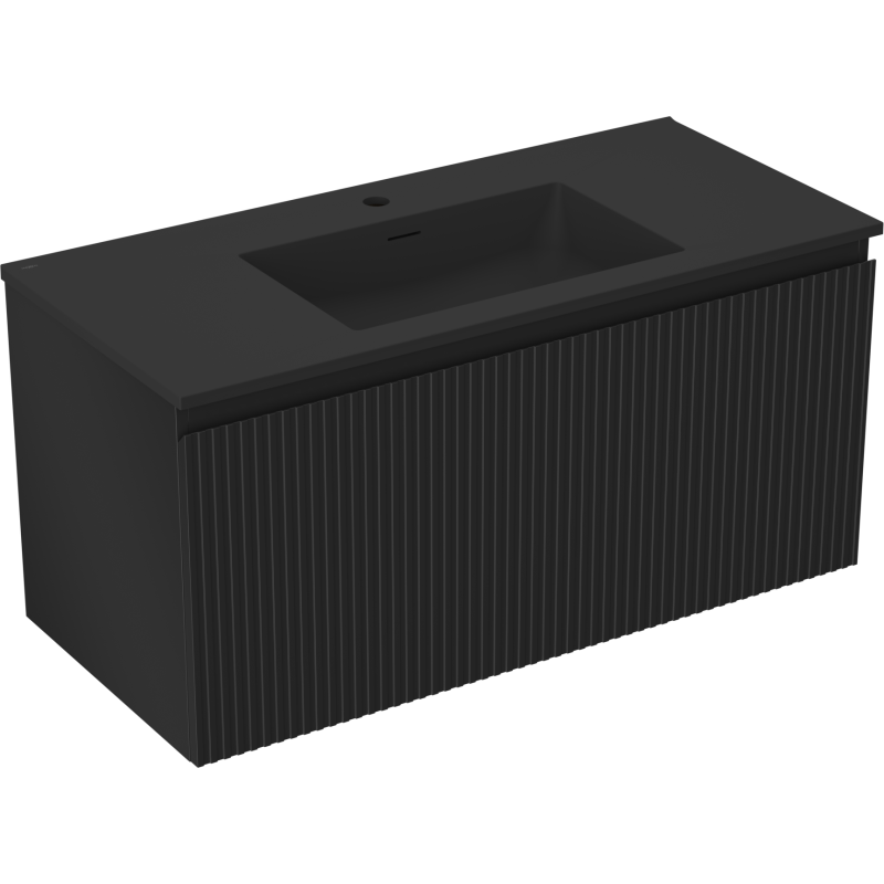 Mexen Rivel Vonios spintelė 100 cm su praustuvu Otis, 1 stalčius, rifliuota, matinė juoda - 91A20-10047-1-BF71-W18M71