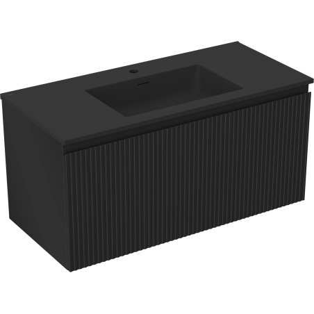 Mexen Rivel Vonios spintelė 100 cm su praustuvu Otis, 1 stalčius, rifliuota, matinė juoda - 91A20-10047-1-BF71-W18M71