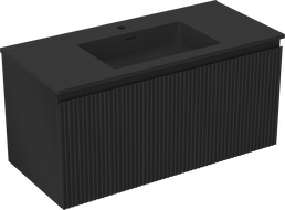 Mexen Rivel Vonios spintelė 100 cm su praustuvu Otis, 1 stalčius, rifliuota, matinė juoda - 91A20-10047-1-BF71-W18M71