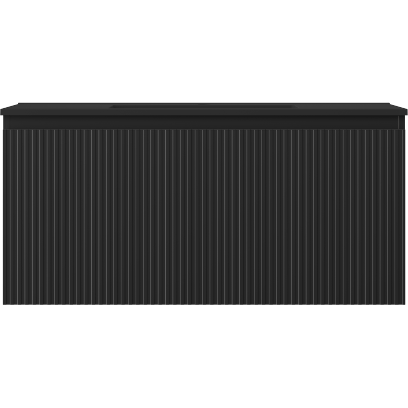 Mexen Rivel Vonios spintelė 100 cm su praustuvu Otis, 1 stalčius, rifliuota, matinė juoda - 91A20-10047-1-BF71-W18M71