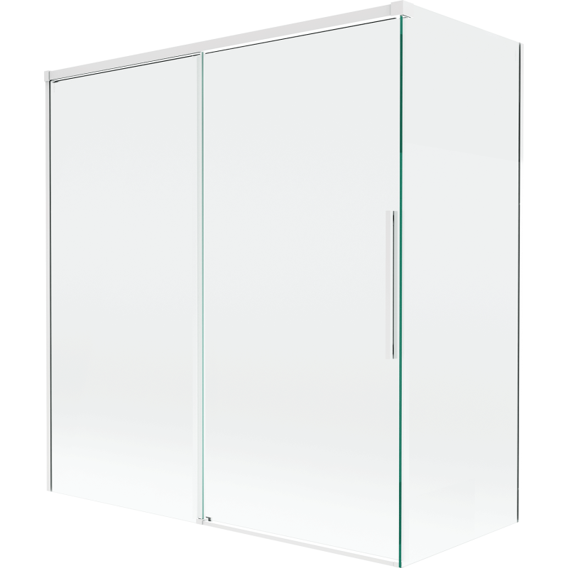 Mexen Rox vonios uždanga 2-durų stumdoma 150 + 70 x 150 cm, permatoma, balta - 8C9-150-070-20-00