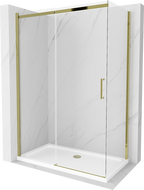Mexen Omega stumdomas dušo kabina 140 x 80 cm, permatoma, auksinė + plokščias padėklas - 825-140-080-50-00-4010