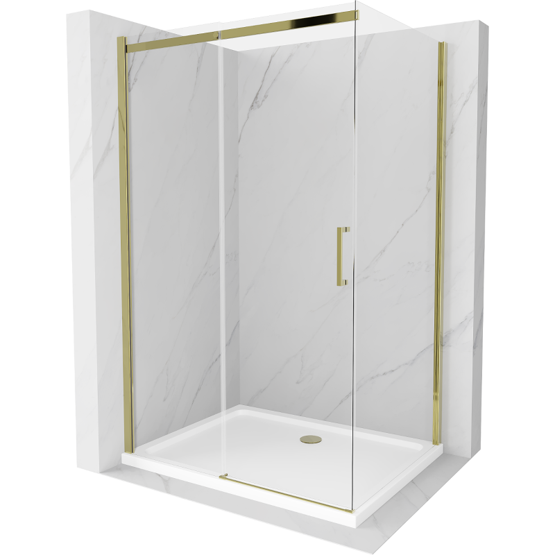 Mexen Omega stumdoma dušo kabina 140 x 90 cm, Skaidrus, Auksinė + dušo padėklas Flat - 825-140-090-50-00-4010