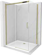 Mexen Omega stumdoma dušo kabina 140 x 100 cm, Skaidrus, Auksinė + dušo padėklas Flat - 825-140-100-50-00-4010