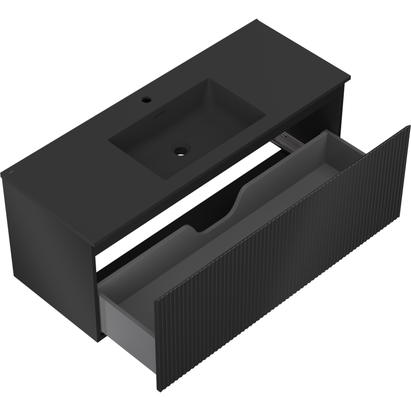 Mexen Rivel vonios kambario spintelė 120 cm su kriaukle Otis, 1 stalčius, grioveliais, juoda matinė - 91A20-12047-1-BF71-W18M71